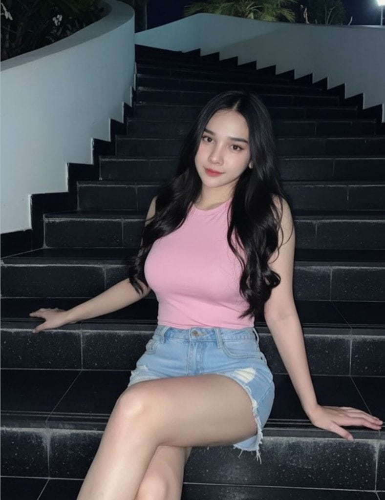 mei sentada en escaleras